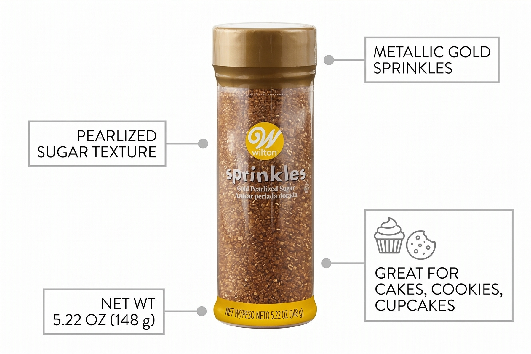 Wilton Pearlized Sugar Sprinkles for Cookie & Cake Decorating, 5.22 oz., Gold