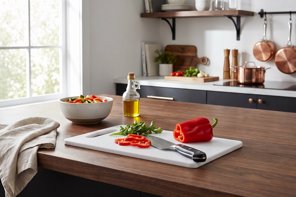 Linden Sweden Anita Cutting Board with Handle - Safe for Meat and Produce, Won't Dull Knives - Slim, Lightweight Design for Easy Storage, Dishwasher-Safe, White, Small - 9,25” x 6”