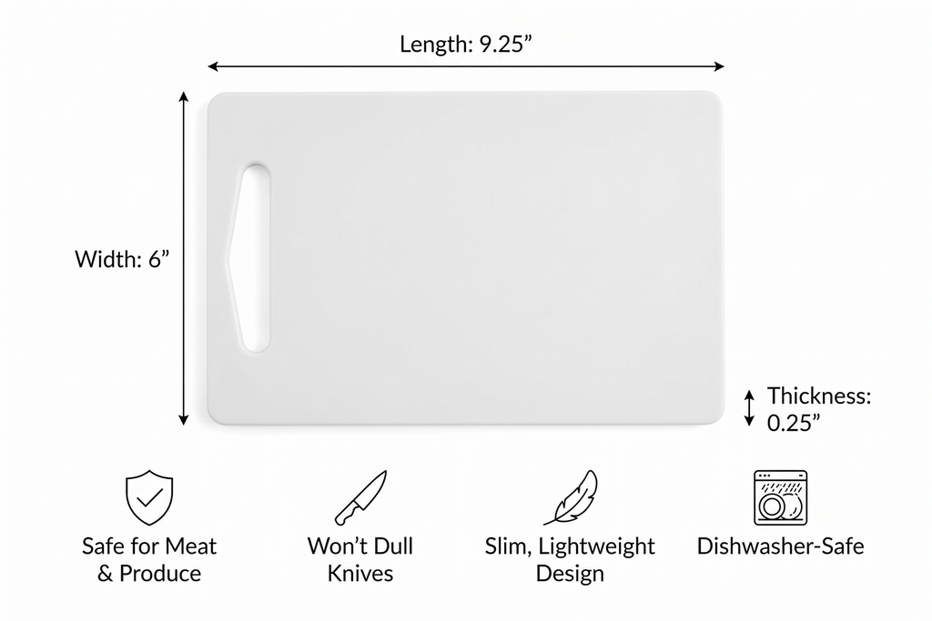 Linden Sweden Anita Cutting Board with Handle - Safe for Meat and Produce, Won't Dull Knives - Slim, Lightweight Design for Easy Storage, Dishwasher-Safe, White, Small - 9,25” x 6”