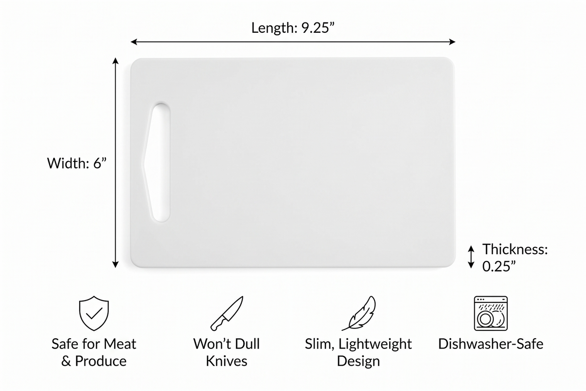 Linden Sweden Anita Cutting Board with Handle - Safe for Meat and Produce, Won't Dull Knives - Slim, Lightweight Design for Easy Storage, Dishwasher-Safe, White, Small - 9,25” x 6”