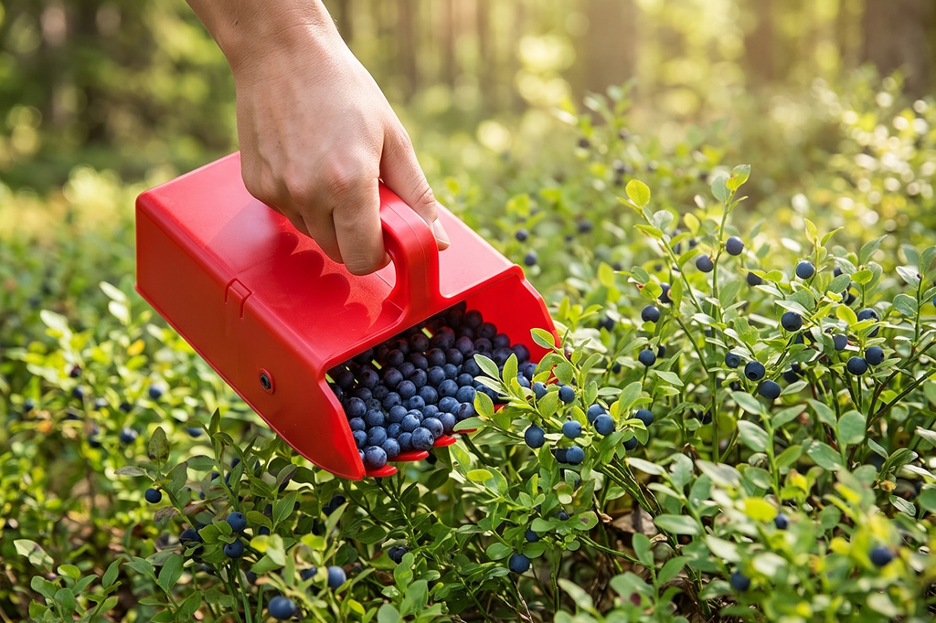 LINDEN SWEDEN Jonas Berry Picker Tool | Rake Comb for Blueberries, Lingonberries and Huckleberries | Lightweight Fruit Harvester | Protects Hands from Thorns | BPA-Free | Child Size 6" x 4" | Red