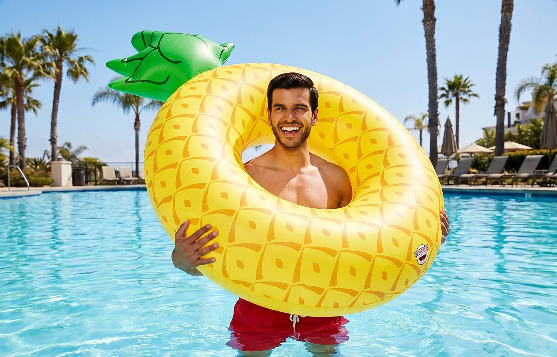 BigMouth Inc Giant Pineapple PooI FIoat, Fun InfIatable Fruit Floatie, Vinyl Summer Ring Tube for Swimming Pool, Patch Kit Included