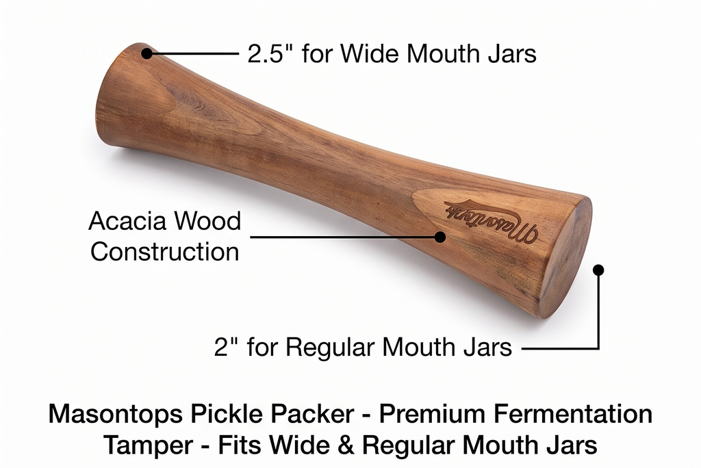 Masontops Pickle Packer - Acacia Wood Vegetable Fermentation Tamper - Cabbage Sauerkraut Pounder - Fermenting Food Tool