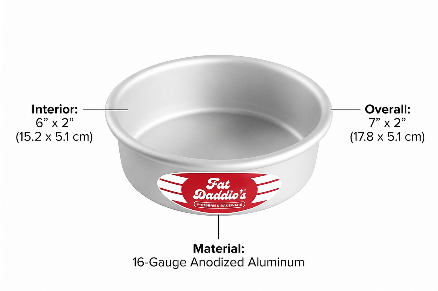 Fat Daddio's Round Cake Pan, 6 x 2 Inch, Silver