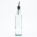 Tablecraft H9085 Glass Oil And Vinegar Cruet, Olive Oil Dispenser With Stainless Steel Spout, Slight Green Tint, 8.5 Ounce
