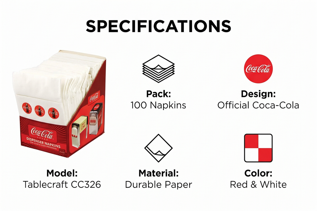 Tablecraft CC326 Coca-Cola Napkins (100 Pack), Half, Red