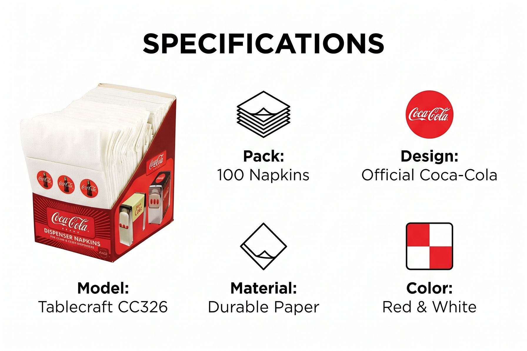 Tablecraft CC326 Coca-Cola Napkins (100 Pack), Half, Red