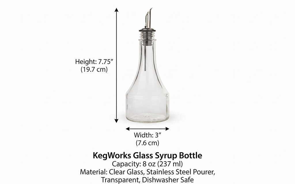 KegWorks Glass Syrup Bottle with Stainless Steel Pourer,transparent - 8 oz