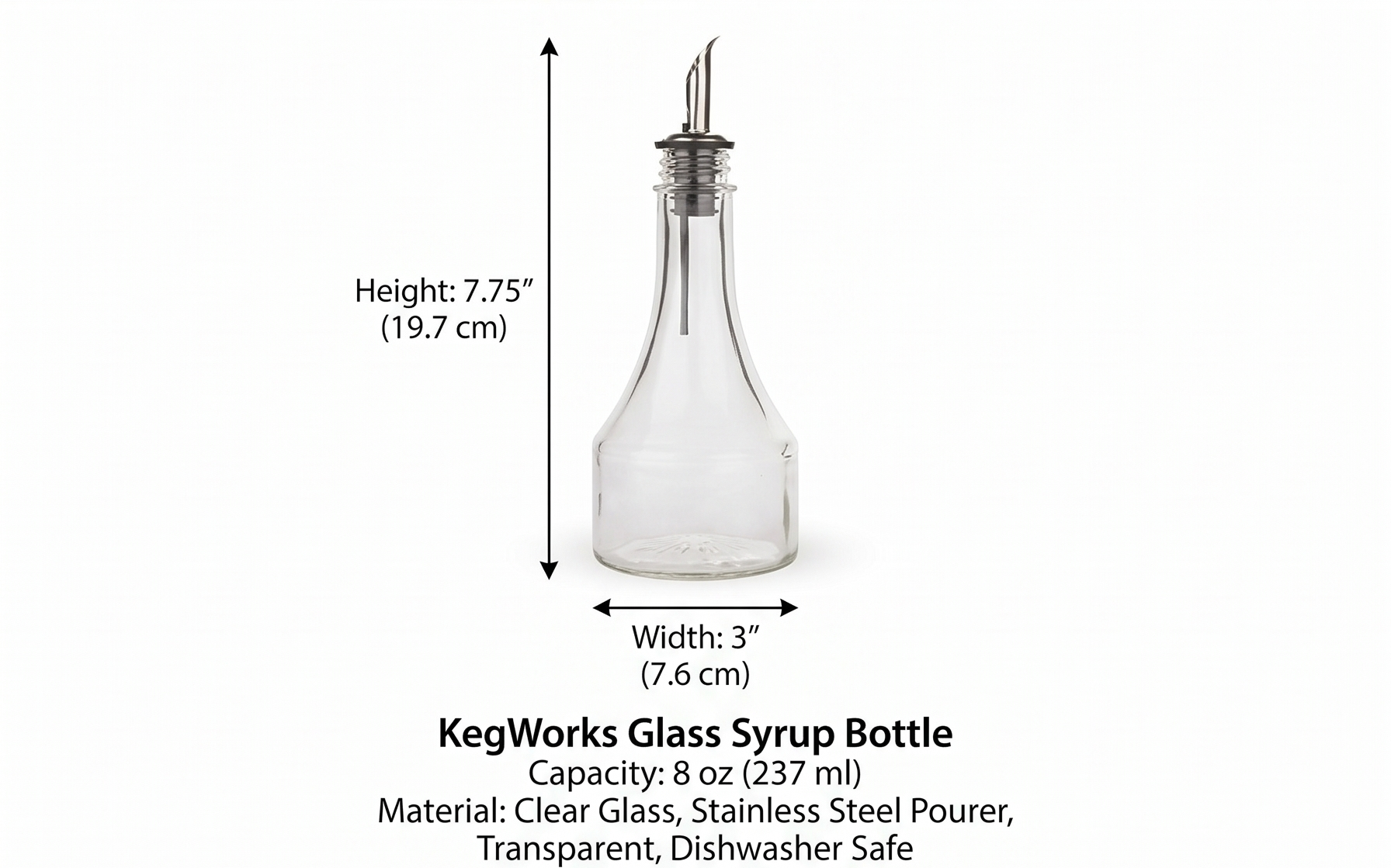 KegWorks Glass Syrup Bottle with Stainless Steel Pourer,transparent - 8 oz