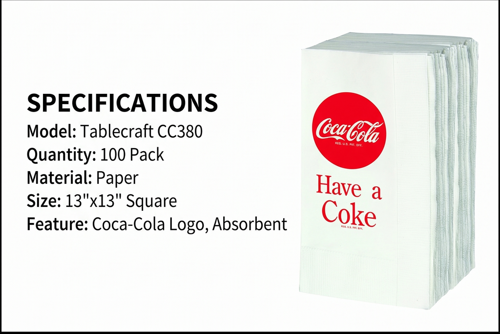 Tablecraft CC380 Coca-Cola Logo Printed Napkins (100 Pack), Red Paper Napkins 13”x13”, Beverage Napkins, Luncheon Napkins, Square Napkins for Restaurants, Cafes, Catering, Parties, and Everyday Use