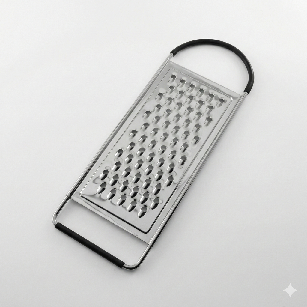 TableCraft SG206BH, 12.25" x 4.25" Stainless Steel Flat Grater, Extra Coarse Holes for Shredding Cheese and Vegetables, Compact and Easy to Store, Dishwasher Safe