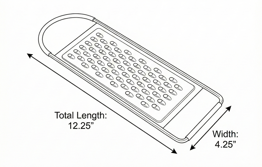 TableCraft SG206BH, 12.25" x 4.25" Stainless Steel Flat Grater, Extra Coarse Holes for Shredding Cheese and Vegetables, Compact and Easy to Store, Dishwasher Safe