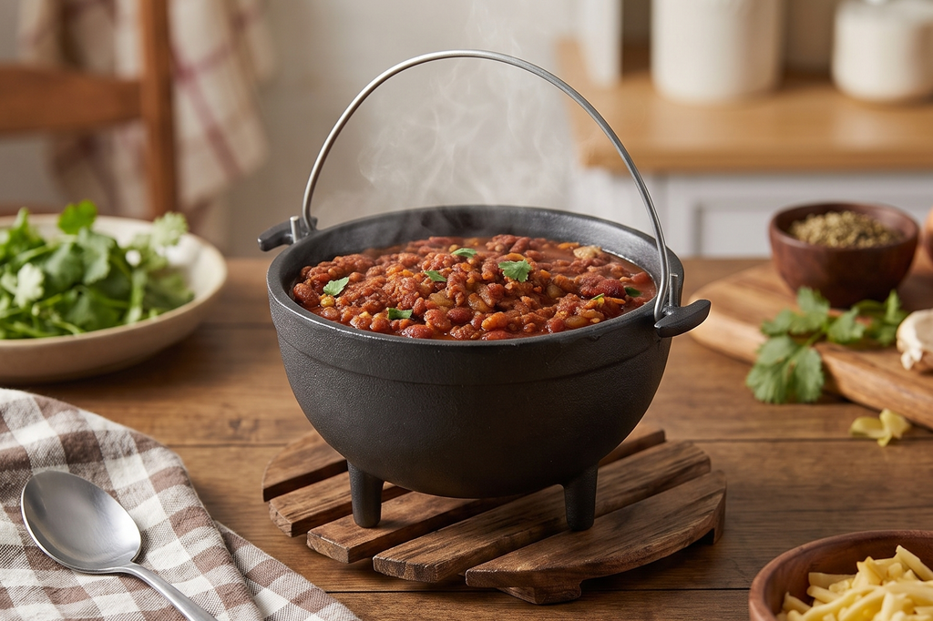 TableCraft Products CW30151 Cast Iron Mini Round Kettle Server, 5" diameter (6" with handles) x 2 1/2",Black