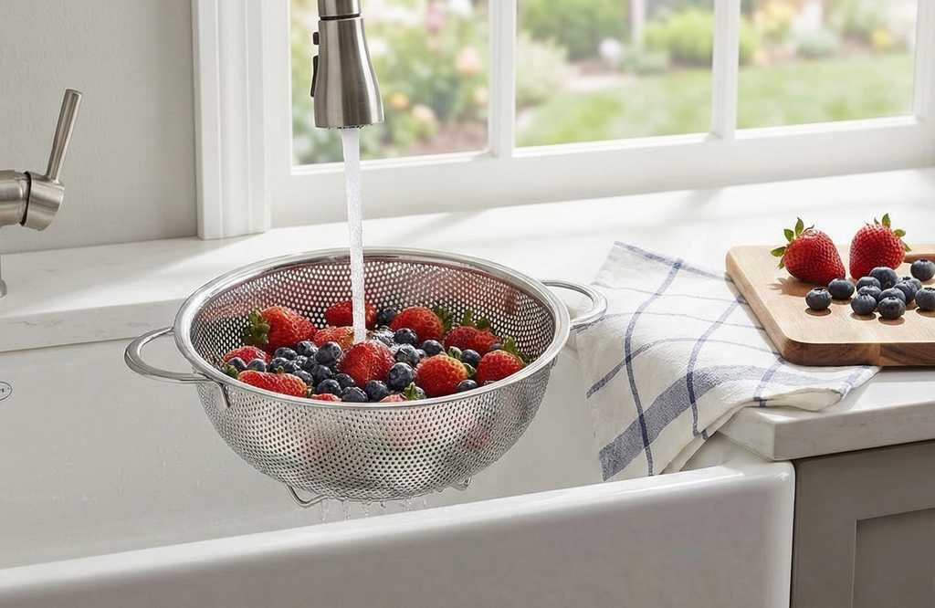 Tablecraft 1.5 Quart Colander with Handles, Stainless Steel