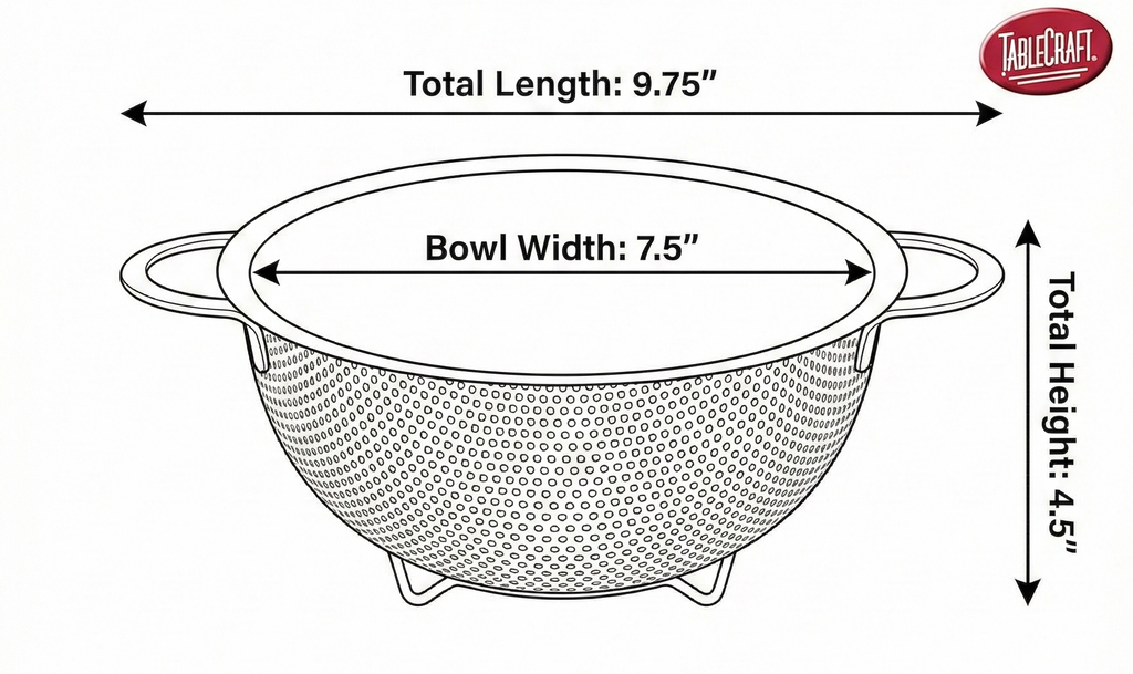 Tablecraft 1.5 Quart Colander with Handles, Stainless Steel