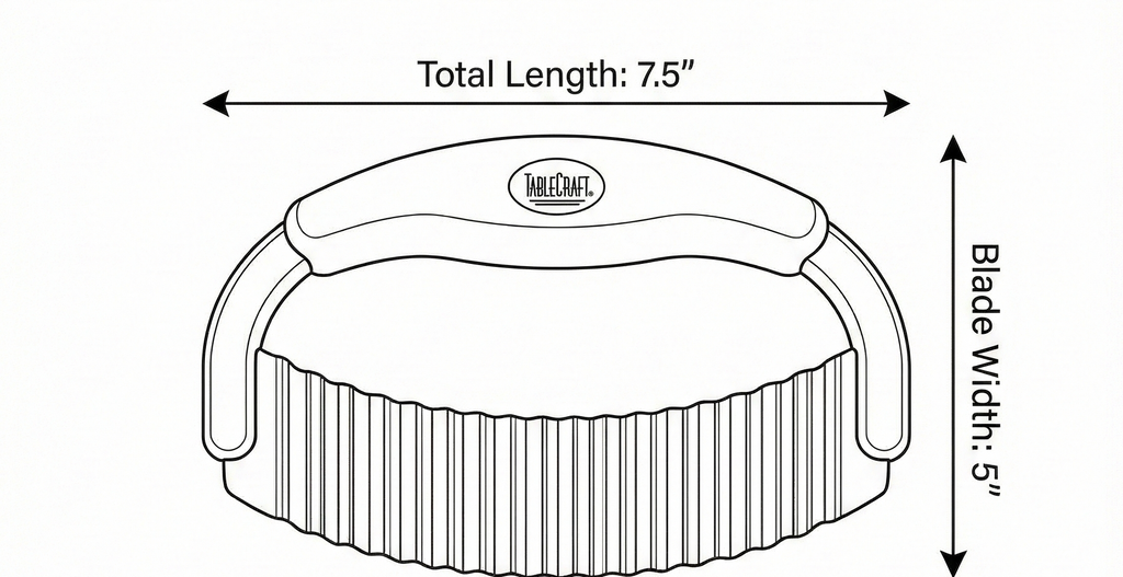 TableCraft H6610 Single Mezzaluna – Wavy Crinkle Cutter for Fruits, Vegetables, Pickles & Potatoes – Stainless Steel, One-Handed, Crinkle Cut Tool for Meal Prep – Easy to Clean, Dishwasher Safe- Small