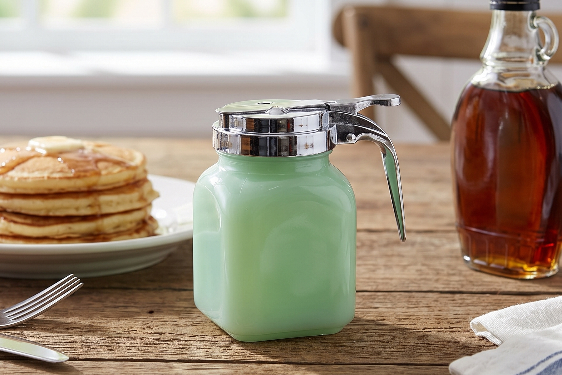 Tablecraft Syrup Dispenser with Metal Top, 6 oz, Green