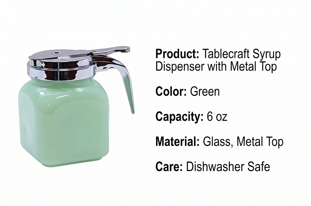 Tablecraft Syrup Dispenser with Metal Top, 6 oz, Green