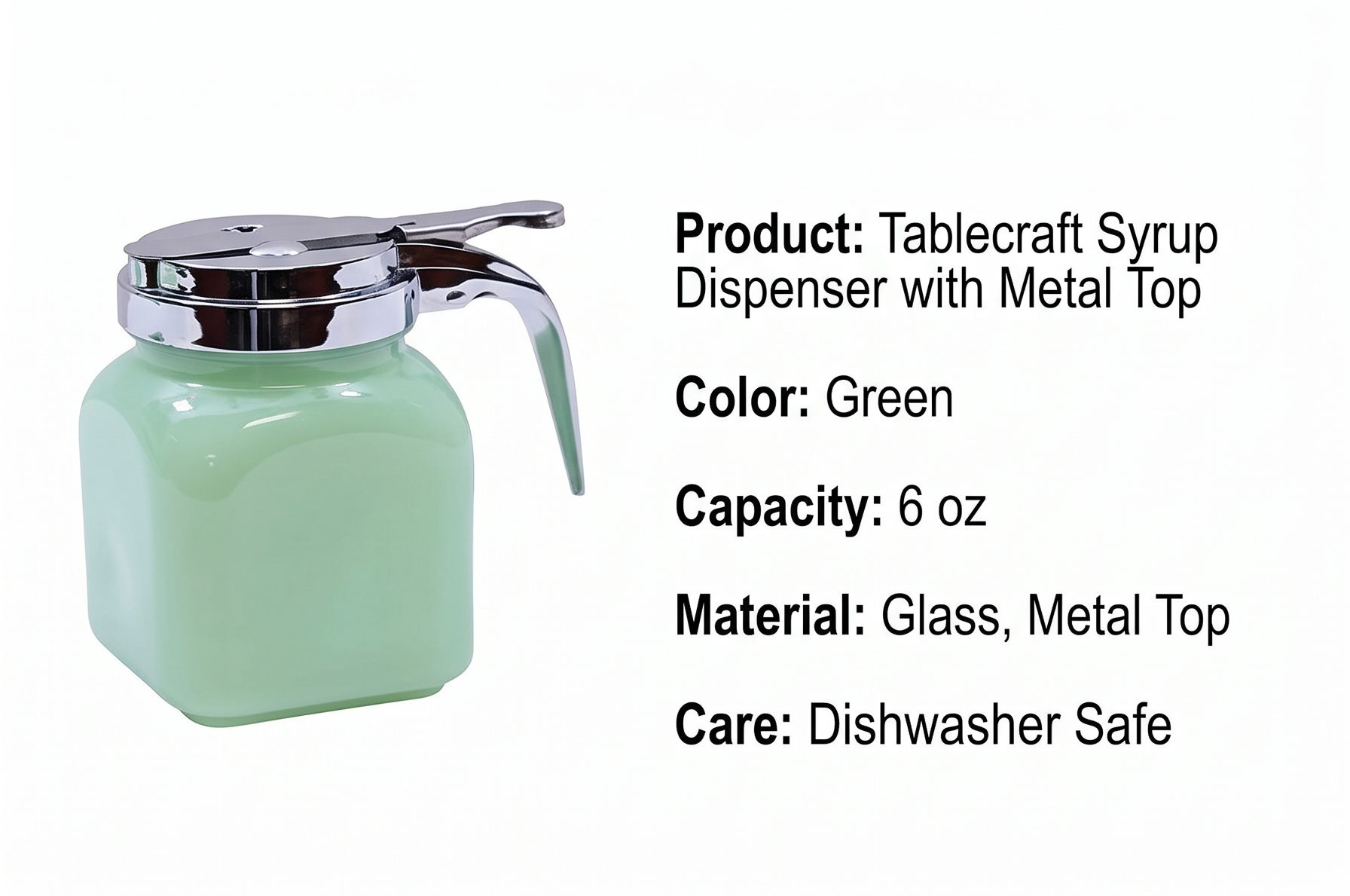 Tablecraft Syrup Dispenser with Metal Top, 6 oz, Green