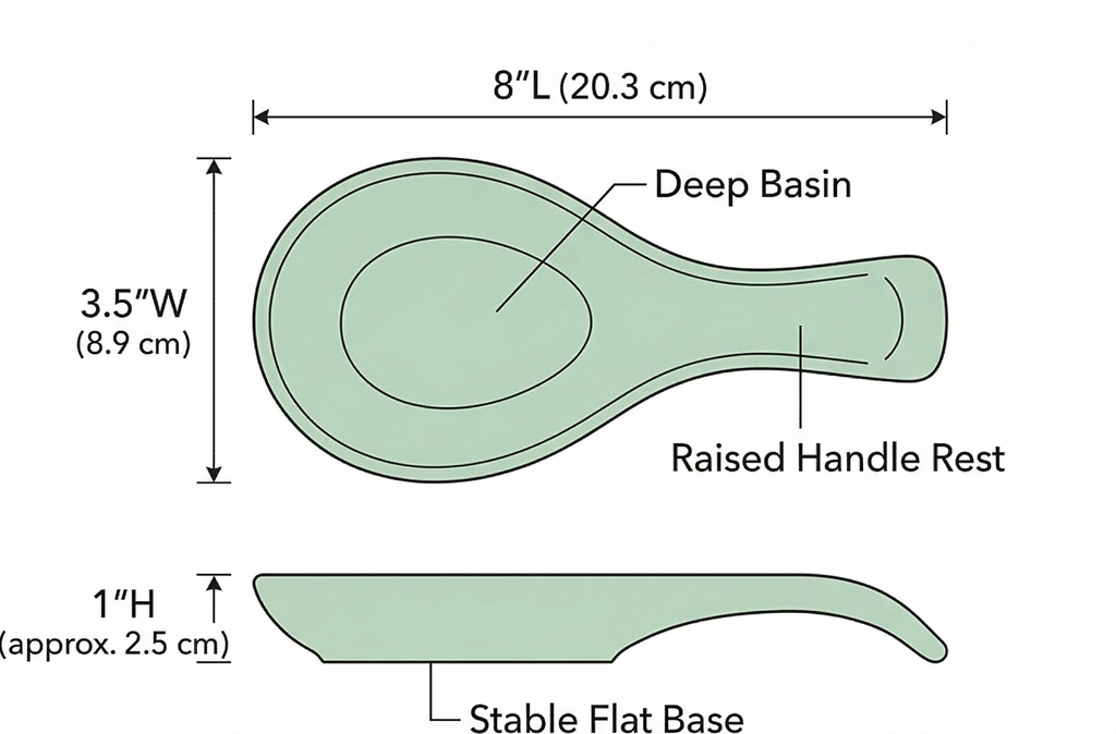 Tablecraft Glass Spoon Rest, 8 x 3.5 x 1.25, Green