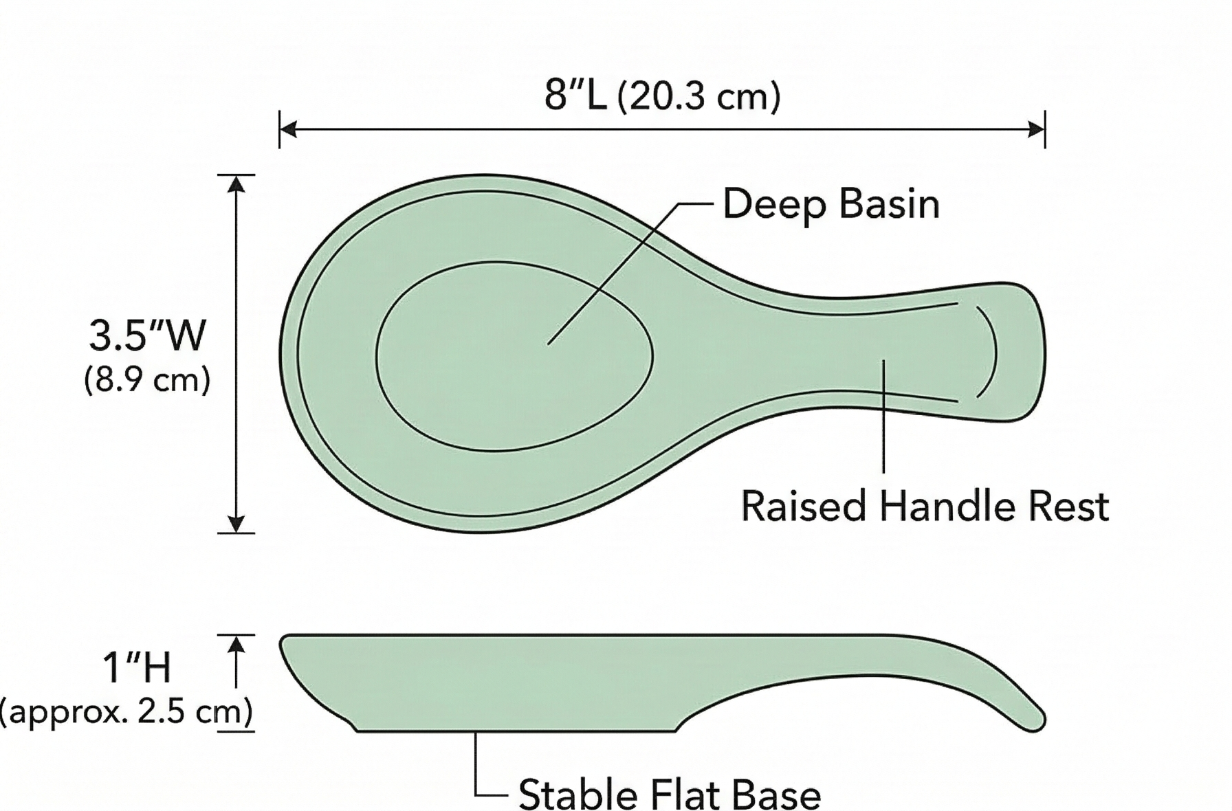 Tablecraft Glass Spoon Rest, 8 x 3.5 x 1.25, Green