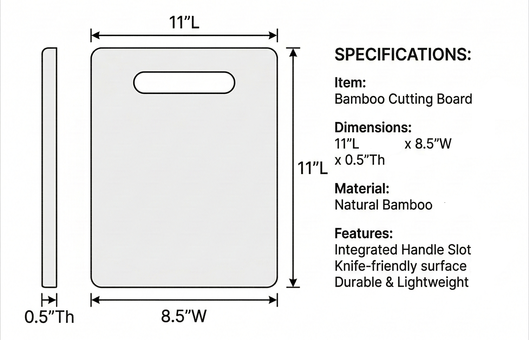 Tablecraft Cutting Board, 11" x 8.5" x .5", Bamboo