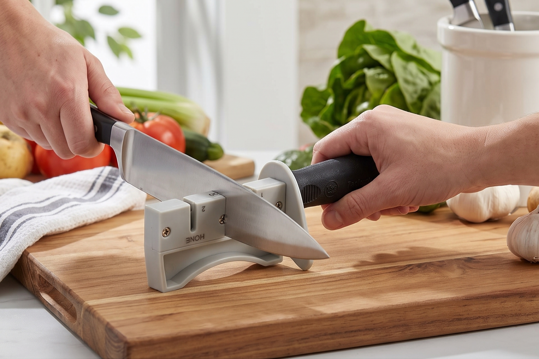 TableCraft 10994 PerfectGrip Hand Held Sharpener, 7" x 1.5" x 3.25", Tungsten Carbide, NSF Certified, Ergonomic Design, Dishwasher Safe