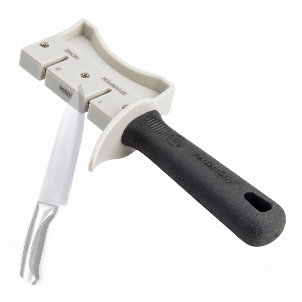 TableCraft 10994 PerfectGrip Hand Held Sharpener, 7" x 1.5" x 3.25", Tungsten Carbide, NSF Certified, Ergonomic Design, Dishwasher Safe