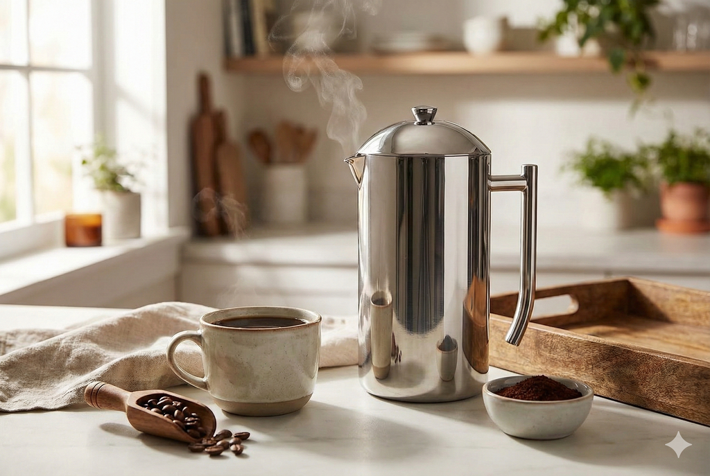 Frieling USA 0103 Double Wall Stainless Steel French Press Coffee Maker with Patented Dual Screen, Polished, 23-Ounce