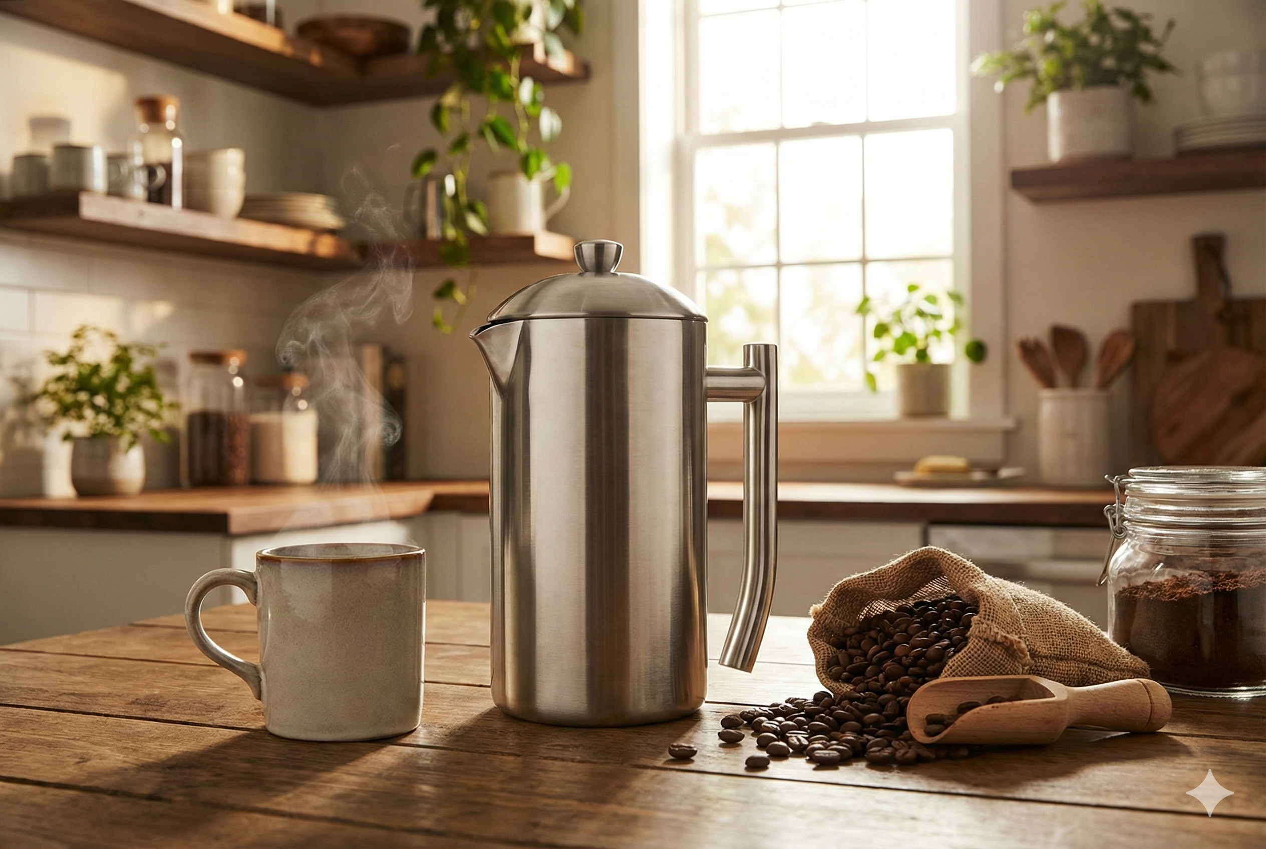 Frieling Double-Walled Stainless-Steel French Press Coffee Maker, Polished, 36 Ounces