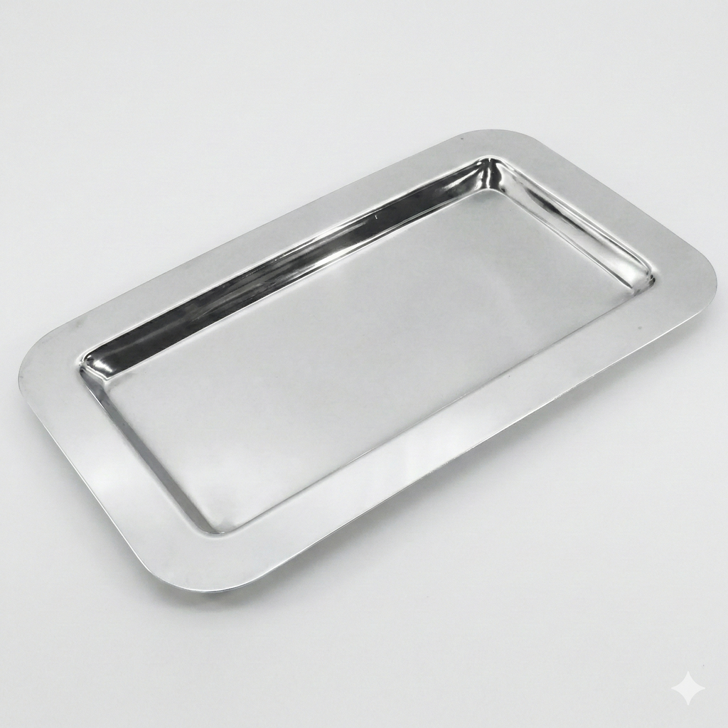 Frieling Silver Tray - 9.4 x 5.6 in Rectangular Polished Mirrored Finish - 18/10 Mirrored Stainless Steel Metal Serving Tray for Coffee, Tea & Desserts