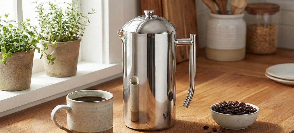 Frieling Double-Walled Stainless Steel French Press Coffee Maker - 44 oz, Polished, Extra Large Stainless Steel Coffee Press for Commercial Use - Camping Coffee Makers & Tea Press