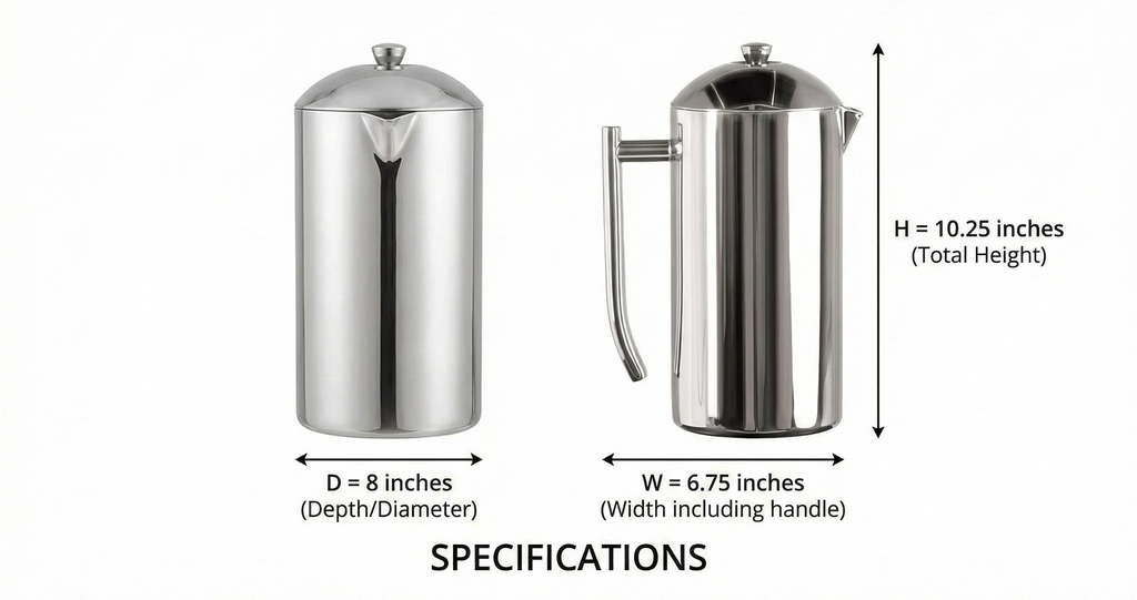Frieling Double-Walled Stainless Steel French Press Coffee Maker - 44 oz, Polished, Extra Large Stainless Steel Coffee Press for Commercial Use - Camping Coffee Makers & Tea Press