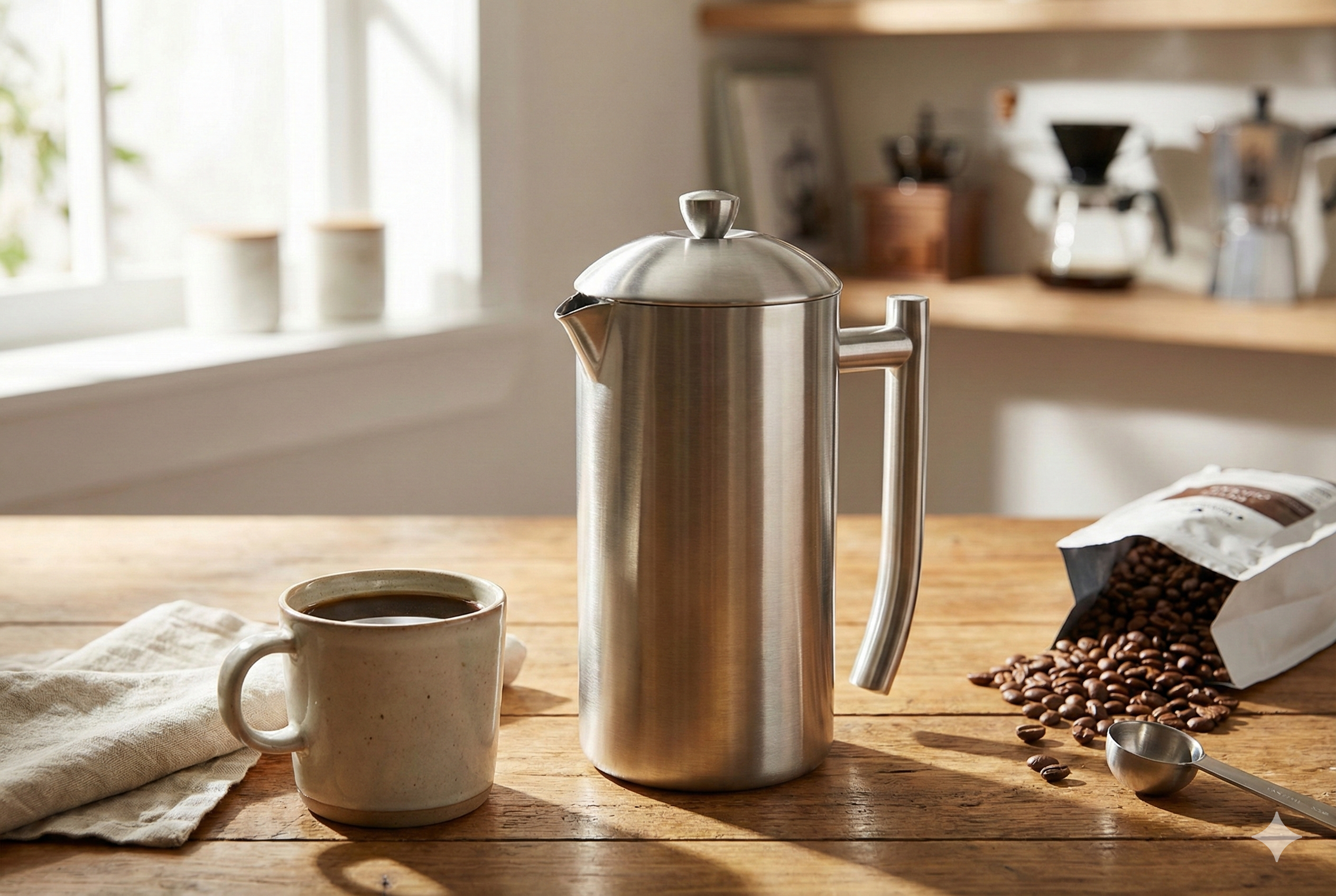 Frieling Double-Wall Stainless Steel Coffee Press - 17 oz - Insulated French Press Coffee Maker for Camping & Travel - Non Plastic Design