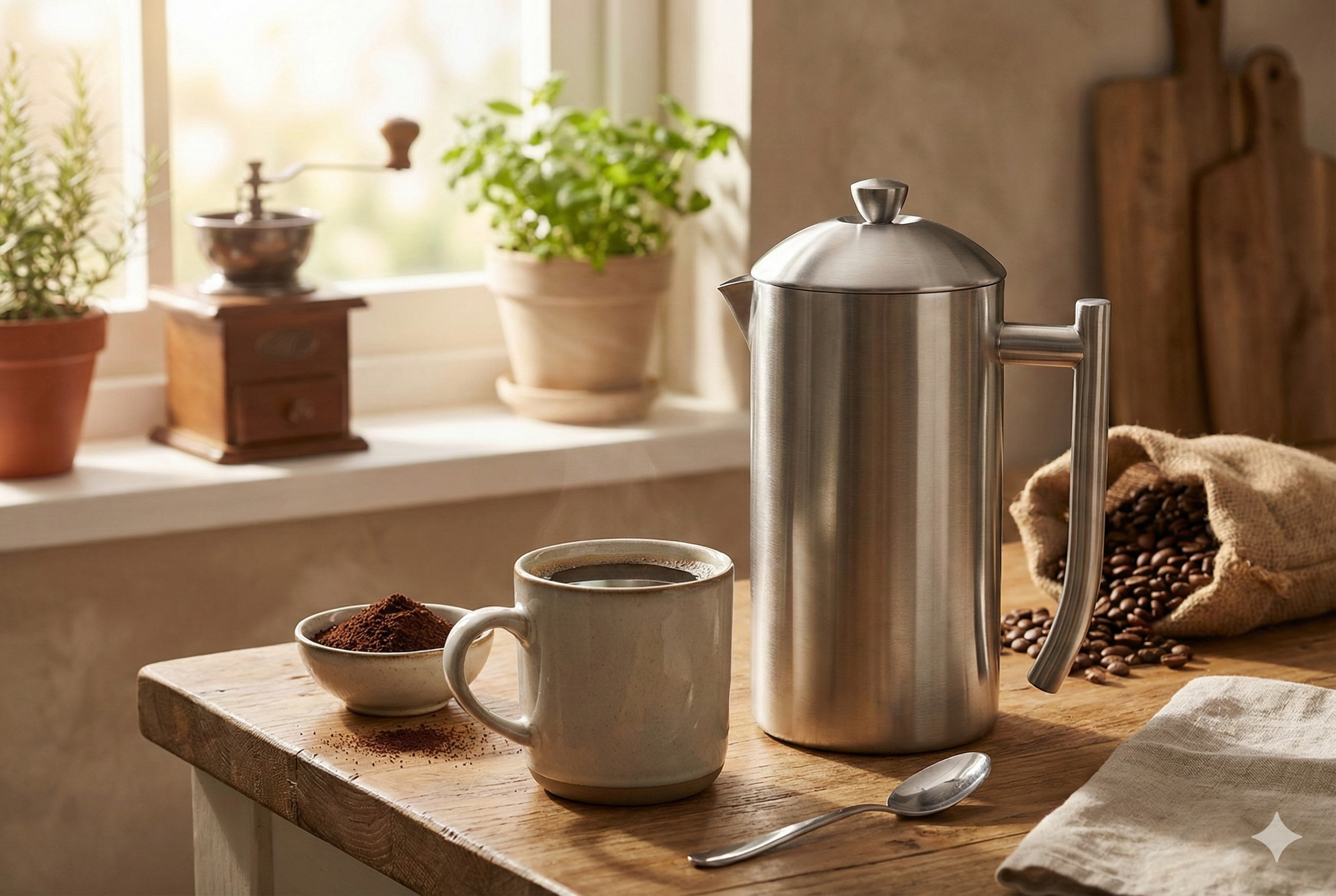 Frieling French Press Coffee Maker - 23 Ounce, Brushed Stainless Steel - Coffee Press & Cold Brew Pitcher - Stovetop Espresso Maker for Camping & Travel