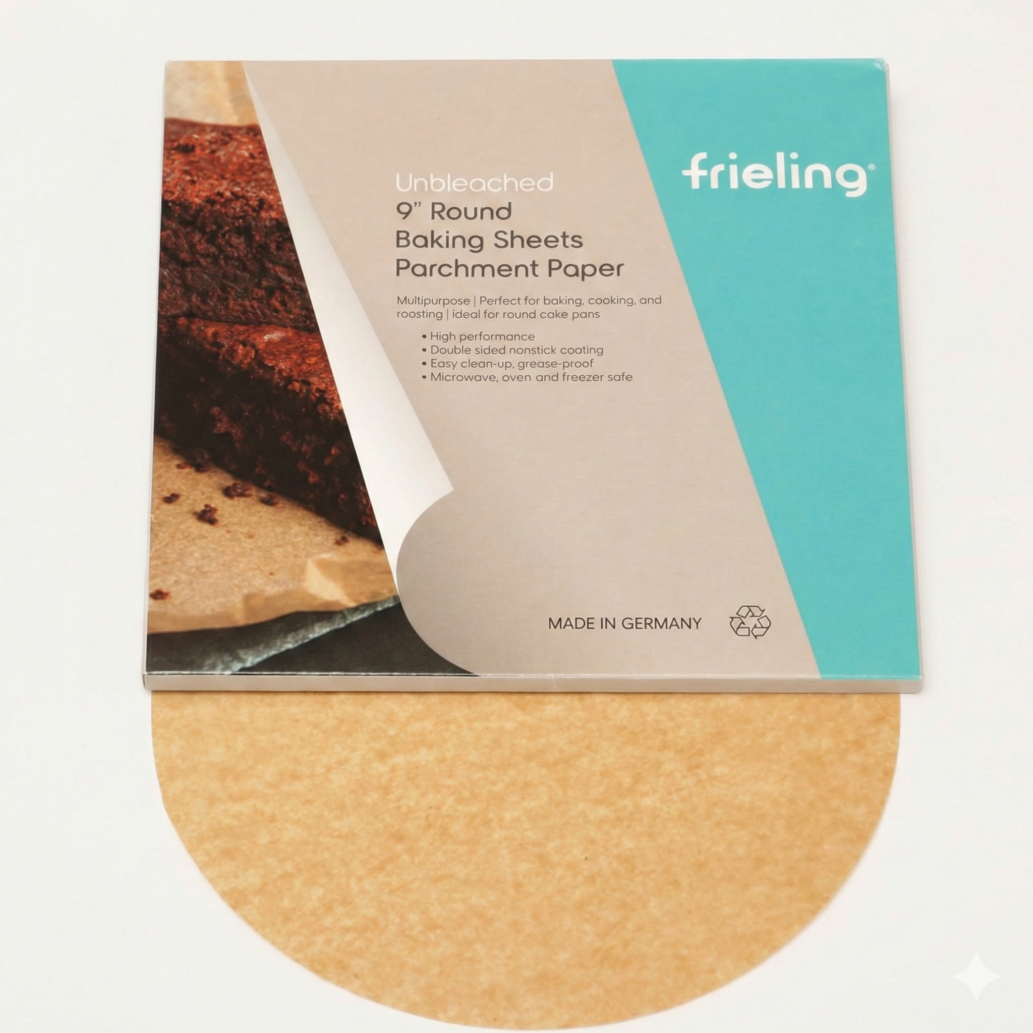 Frieling Unbleached Parchment Paper, Reusable Double-Sided Non-Stick Silicone Coating, Baking Sheets, 50 Pieces, 9" Round, for Baking, Air Frying, Steaming, Packaging …