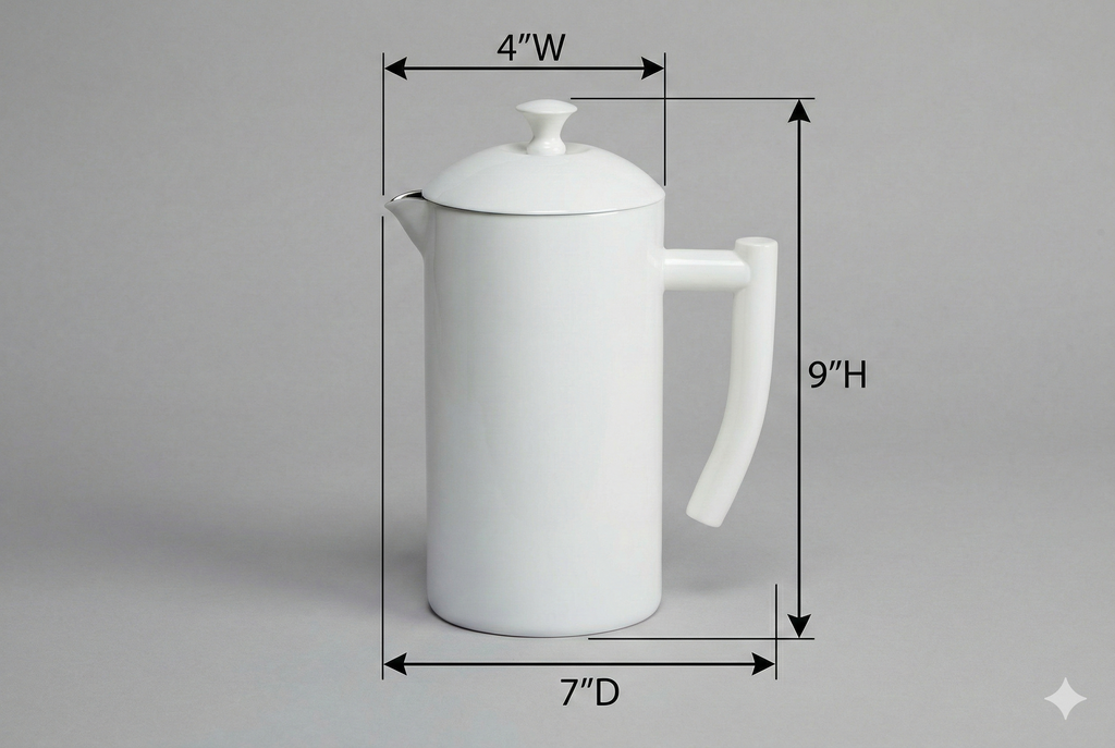 Frieling Double-Walled French Press Coffee Maker - Stainless Steel Coffee Maker with Reusable Filter (34 Fl Oz, White)