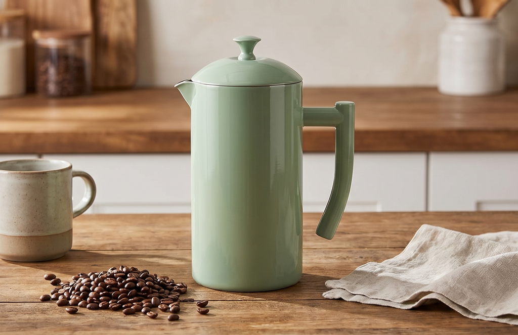 Frieling Double-Walled Stainless Steel French Press Coffee Maker, Dilly Bean Green, 34 fl oz.