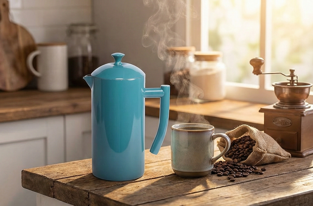 Frieling Double-Walled Stainless Steel French Press Coffee Maker, Lagoon Blue, 34 fl oz.