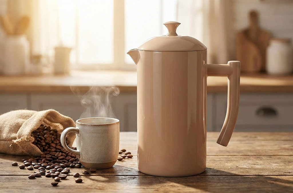 Frieling Double-Walled Stainless Steel French Press Coffee Maker - Sandstone 34 fl oz - Camping & Insulated French Press Coffee Pot