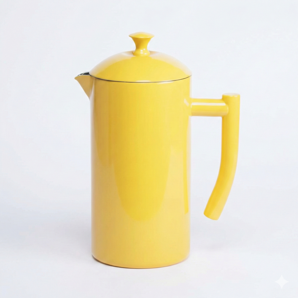 Frieling Stainless Steel French Press Coffee Maker - 34 Fl Oz, Yellow - Double-Walled with Double Filter - Insulated Plastic-Free Coffee Press for Camping & Travel