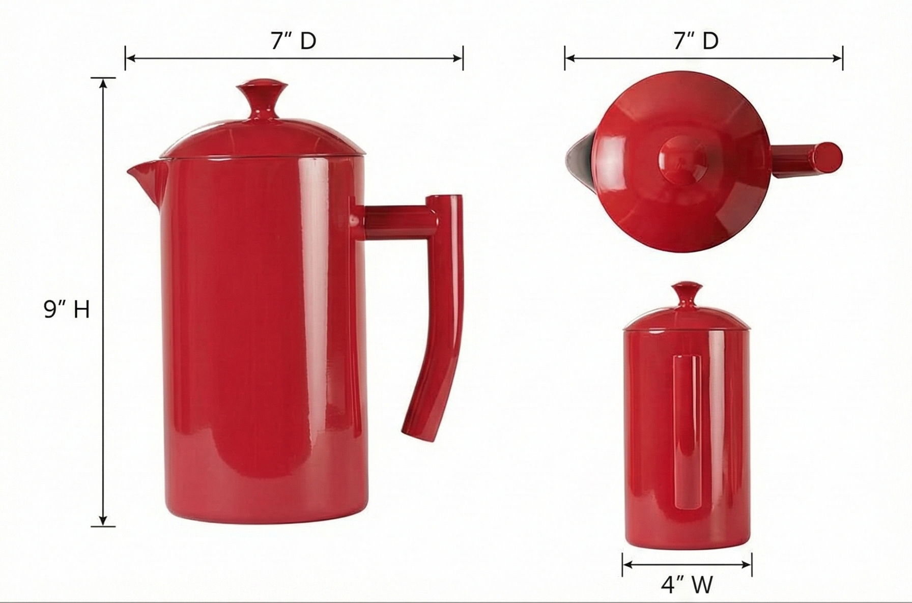 Frieling Insulated Double-Walled Stainless Steel French Press Coffee Maker - 34 fl oz, Red - Camping Coffee Press