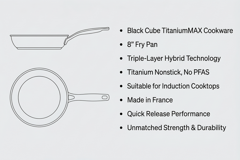 Black Cube TitaniumMAX Cookware - Made in France - Quick Release Titanium Cookware - 8" Fry Pan - Titanium Pan Suitable for Induction Cooktops - No PFAS