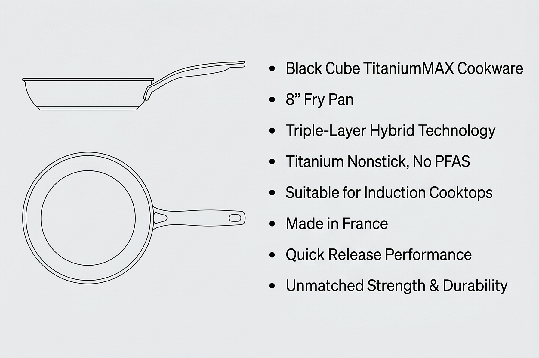 Black Cube TitaniumMAX Cookware - Made in France - Quick Release Titanium Cookware - 8" Fry Pan - Titanium Pan Suitable for Induction Cooktops - No PFAS