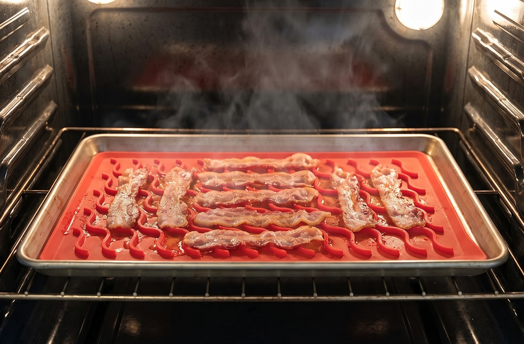 Talisman Designs Talisman Designs Baking Bacon in the Oven Silicone Bacon Mat for Oven, Professional Kitchen Cooking Accessory, Non-Stick Roasting Surface (16L X 11W Bacon Mat | Red)