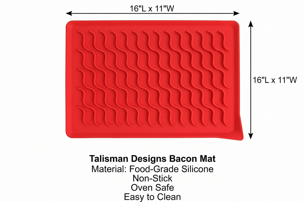 Talisman Designs Talisman Designs Baking Bacon in the Oven Silicone Bacon Mat for Oven, Professional Kitchen Cooking Accessory, Non-Stick Roasting Surface (16L X 11W Bacon Mat | Red)
