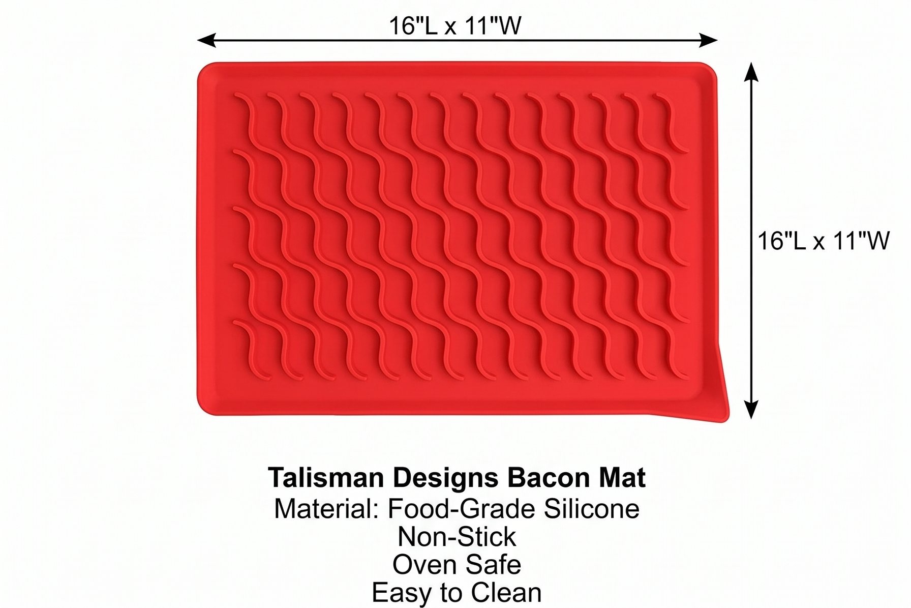 Talisman Designs Talisman Designs Baking Bacon in the Oven Silicone Bacon Mat for Oven, Professional Kitchen Cooking Accessory, Non-Stick Roasting Surface (16L X 11W Bacon Mat | Red)
