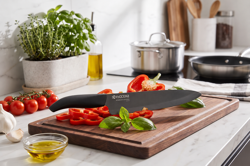 Kyocera’s Revolution Ceramic Revolution Series: 7” Professional Ceramic Chef Knife, Black