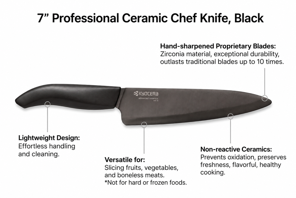 Kyocera’s Revolution Ceramic Revolution Series: 7” Professional Ceramic Chef Knife, Black