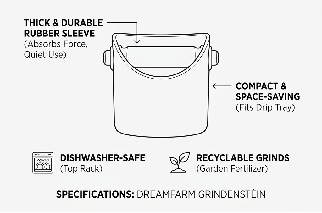 Dreamfarm Grindenstèin Sturdy, Compact, Modern Space-Saving Espresso Coffee Grind Knock Box - Black
